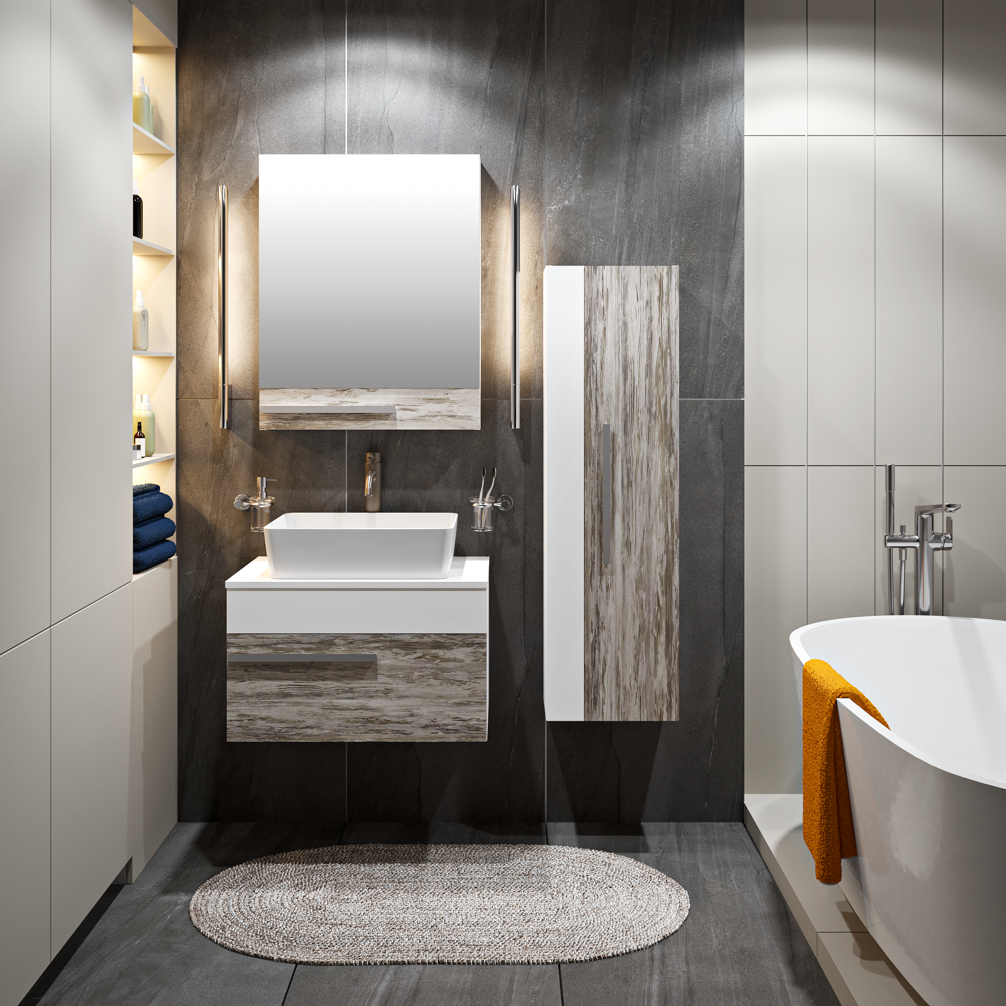 Пенал Runo Вудлайн 35 L/R, подвесной, универсальный, дуб скандинавский/белый