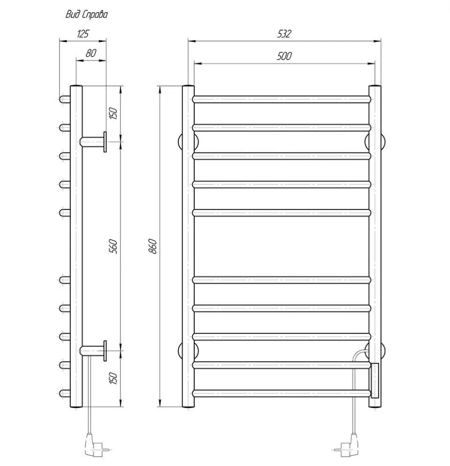 Полотенцесушитель электрический Domoterm Классик DMT 109-10 50х86 TBOX EK R правый, хром