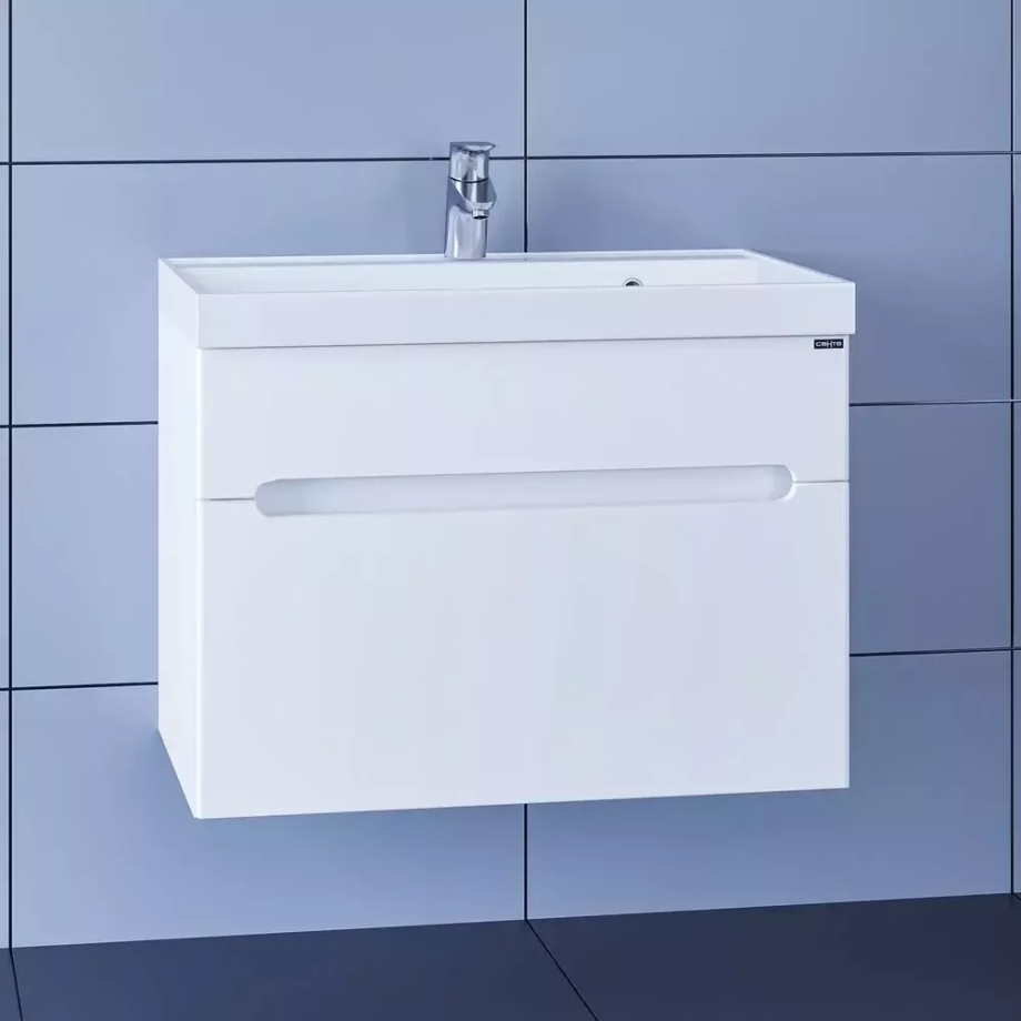 Тумба подвесная Санта Лондон 70 с раковиной Classic 70, 2 ящика, белая