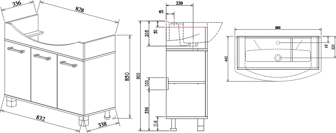 Тумба Sanflor Толедо 85 с раковиной Элеганс 85 напольная, венге, северное дерево светлое
