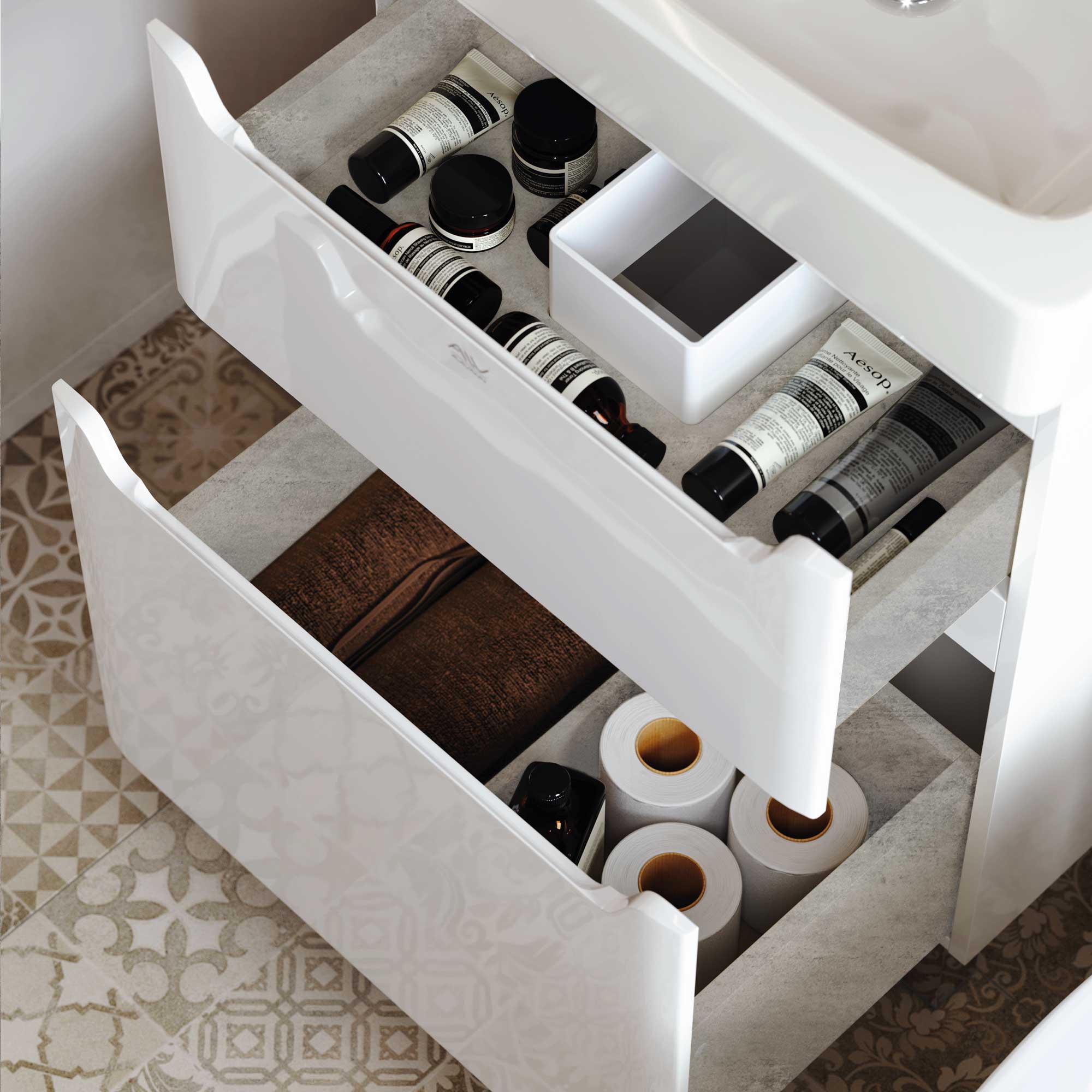 Тумба напольная Alavann Lana 60 с раковиной Q60, белый