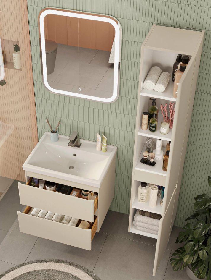 Тумба подвесная SanStar Riana 50 с раковиной Moduo 50, cappuccino