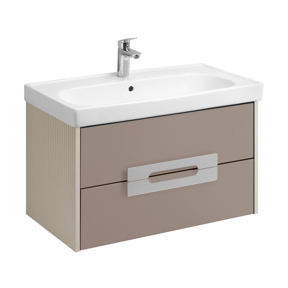 Тумба подвесная Aquaton Ар-Деко 65 с раковиной Нео 65, 2 ящика, кашемир