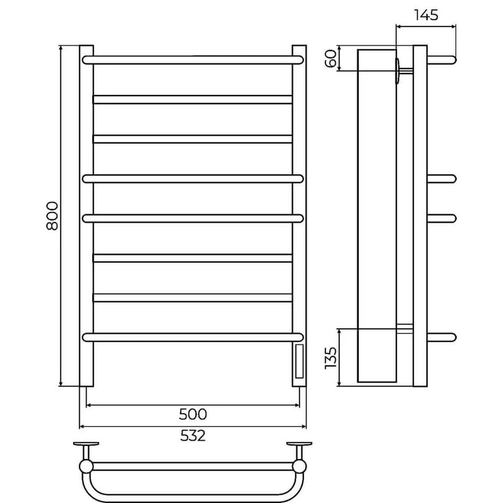 Полотенцесушитель электрический Terminus Евромикс П8 50х80 КС 905, черный матовый