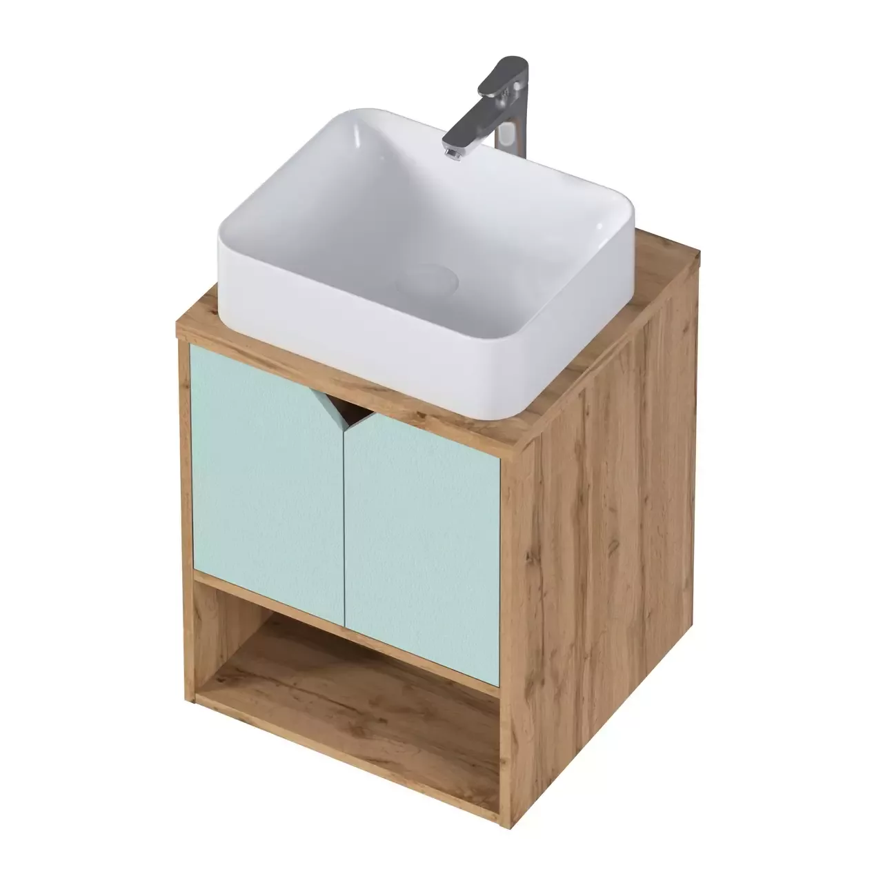 Тумба подвесная 1Marka Delta 50П с раковиной Ringo Cut 53, 2 двери, мята софт