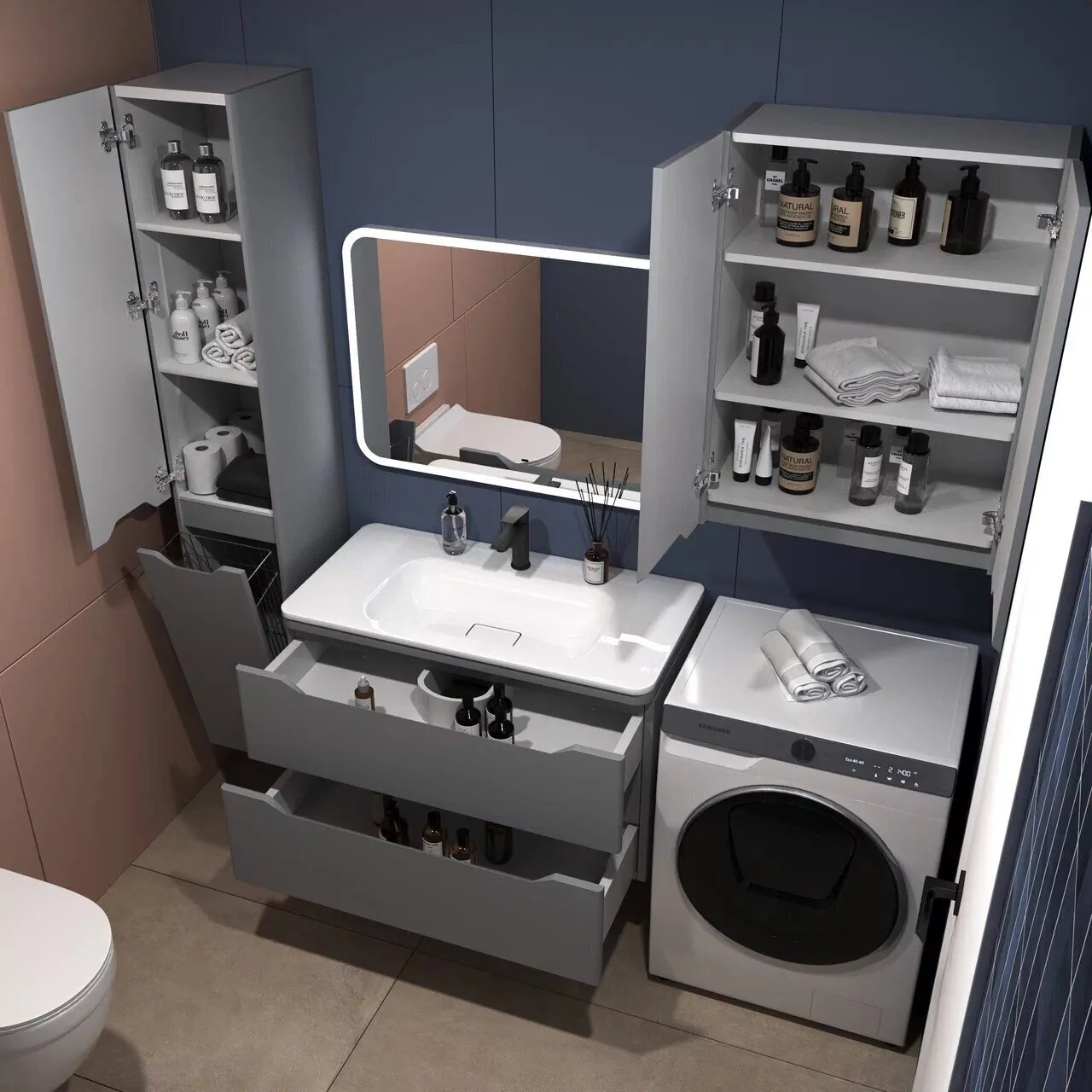 Тумба подвесная Style Line Марелла 90 с раковиной Марелла Люкс 90, серый матовый