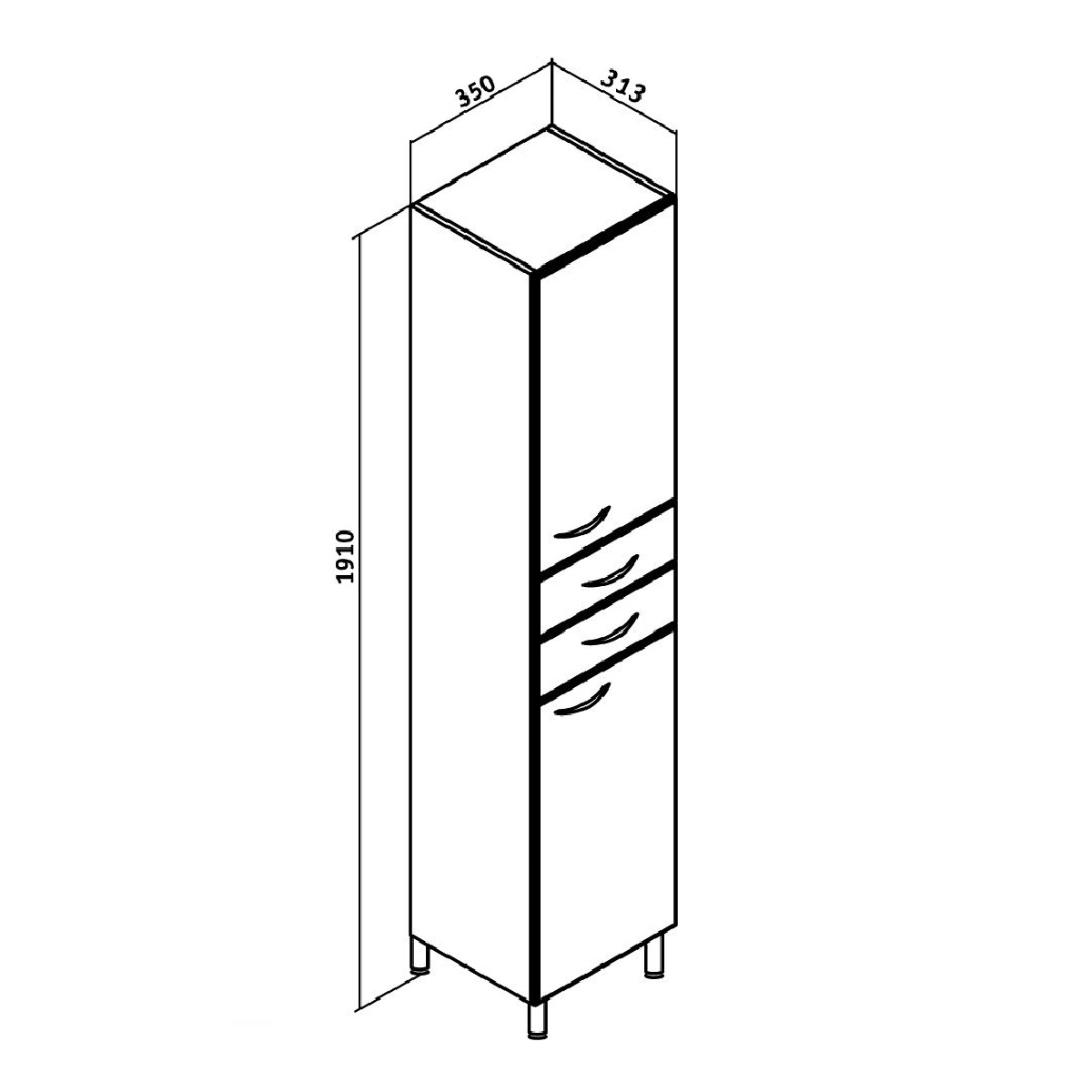 Пенал Runo 35 напольный, R, белый