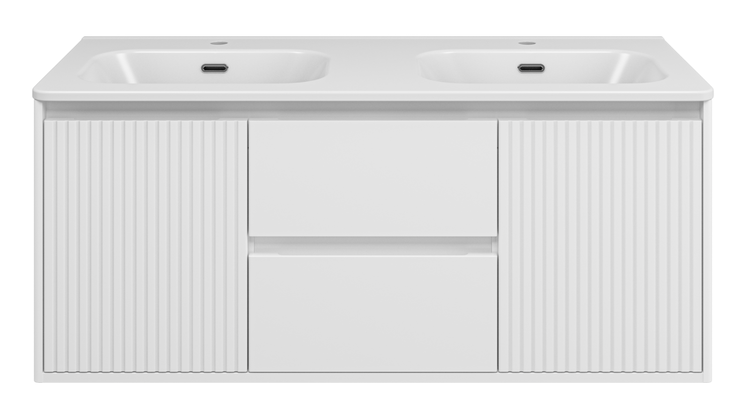 Тумба с раковиной Brevita Wine 120 подвесная (белая) с раковиной Brevita Onda 120 с двумя чашами