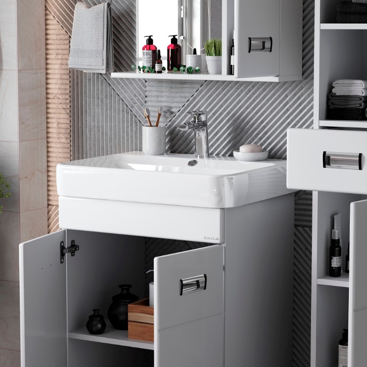 Тумба Onika Балтика-Квадро 60 с раковиной Адриана 60, напольная, белая