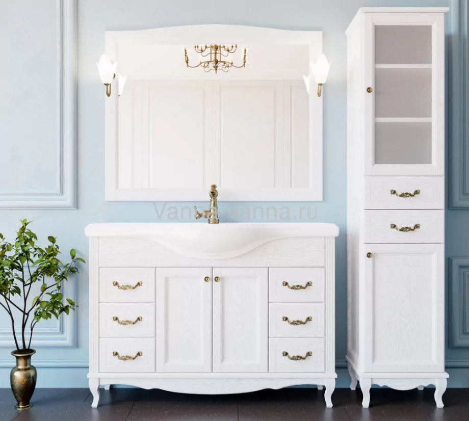 Мебель для ванной ValenHouse Эллина 120 комплект, напольный, белый, бронза