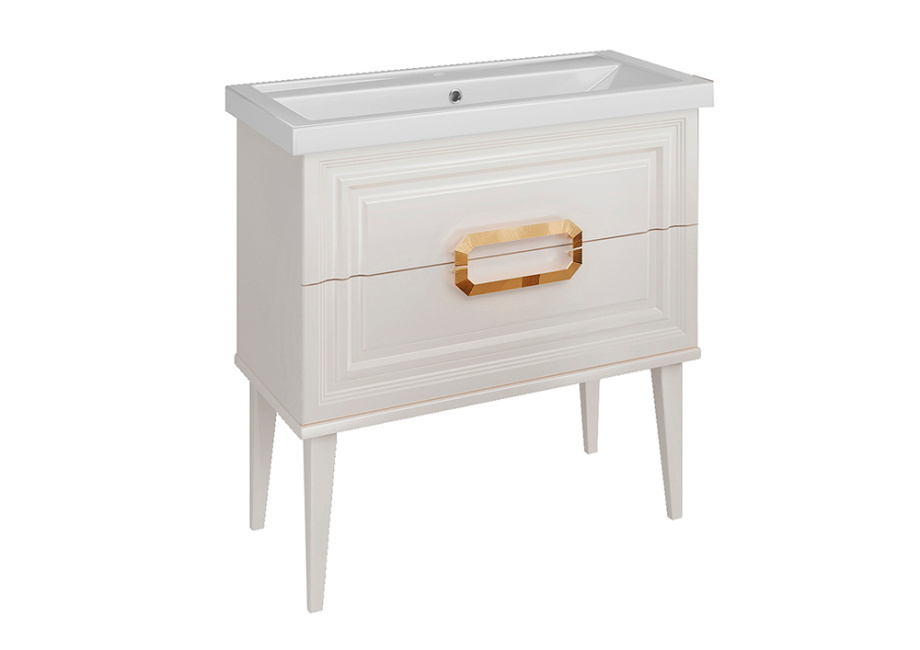 Тумба ASB Woodline Летиция 80 с раковиной Фостер 80, напольная, белый, ручки золото
