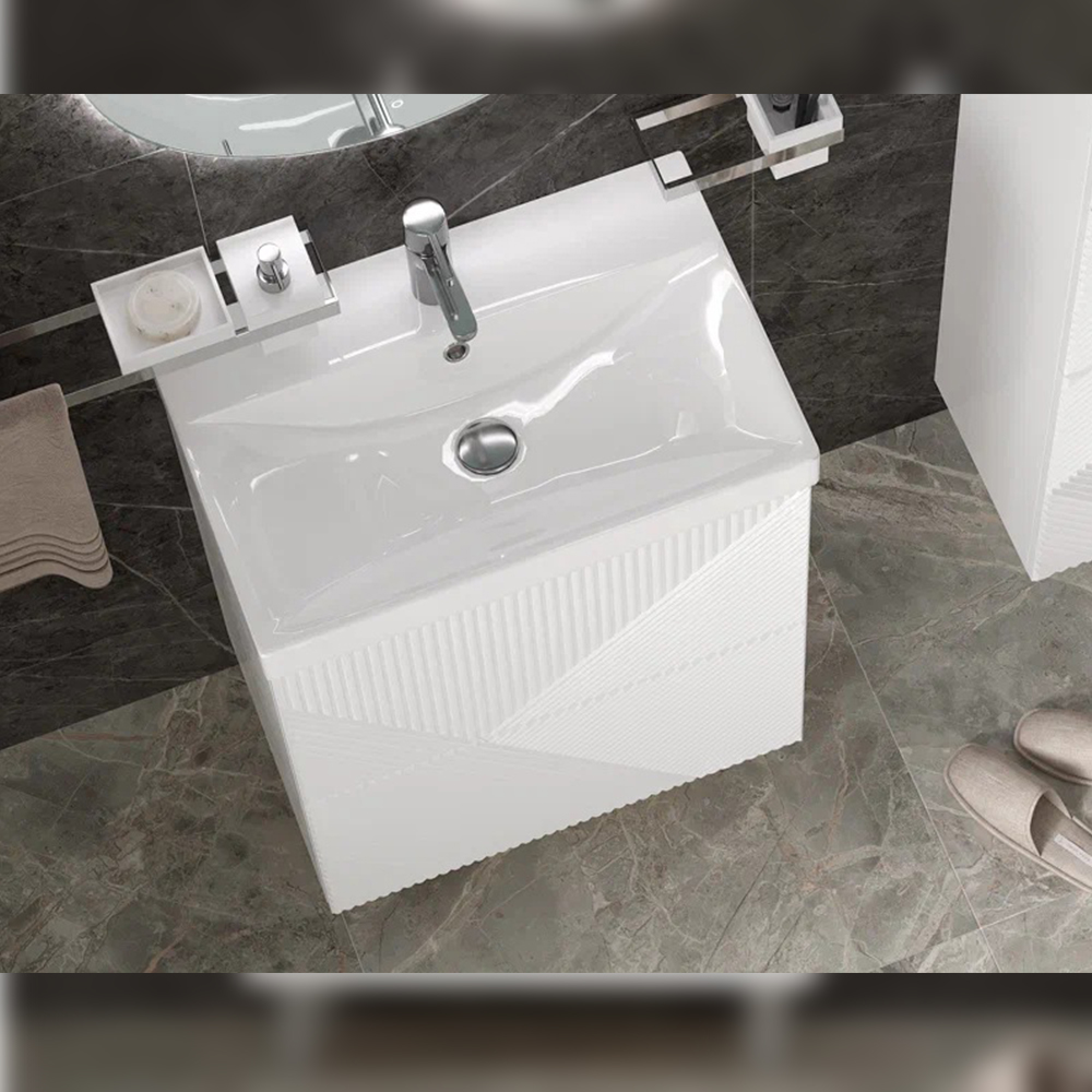 Тумба с раковиной напольная Velvex Edge tn.EDG.9696.60.2Y белый глянец, 60 см