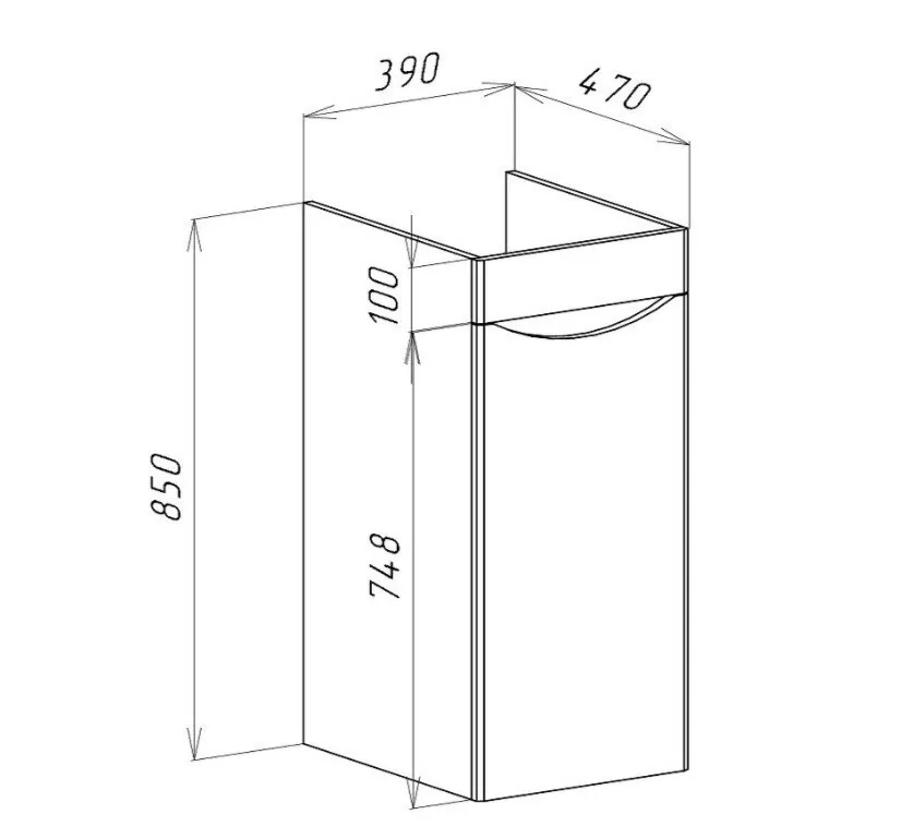 Тумба c раковиной Bellezza Олиссия 100 L напольная 1 дверь серый матовый