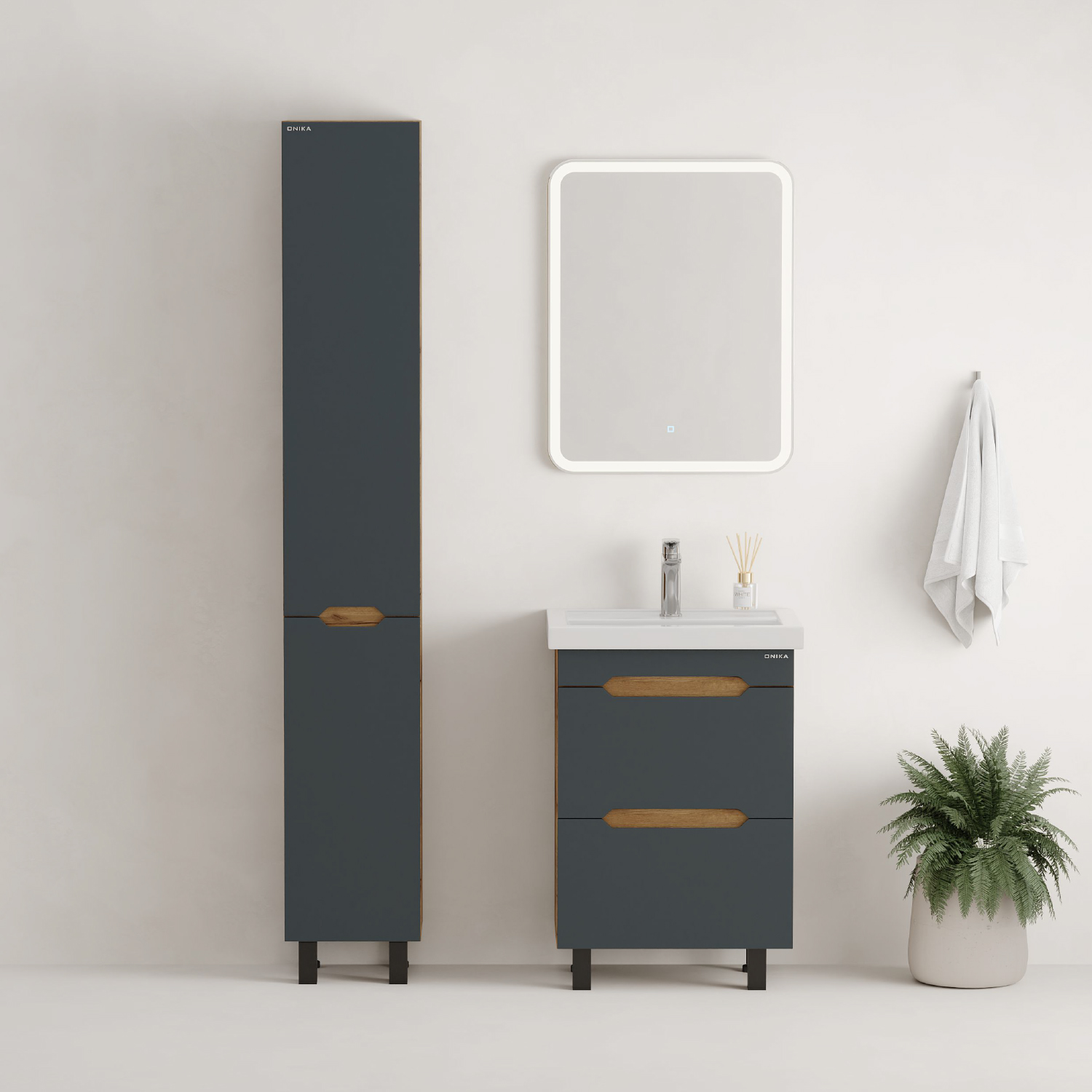 Пенал Onika Айленд 30 напольный, графит/дуб крафт золотой, правый