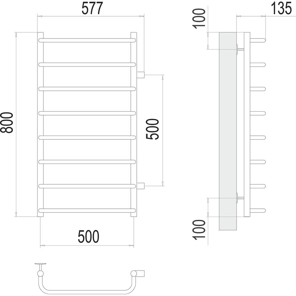 Полотенцесушитель водяной (боковое подключение) Terminus Стандарт П8 50х80 бп 500