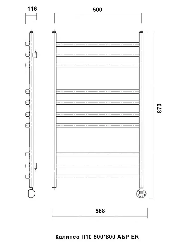 Полотенцесушитель электрический Domoterm Калипсо П10 500x800 R правый, античная бронза