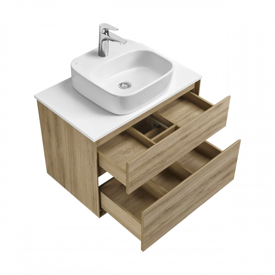 Тумба подвесная AQUATON Либерти 75, со столешницей, раковиной Одри Soft 42х42, дуб эльвезия