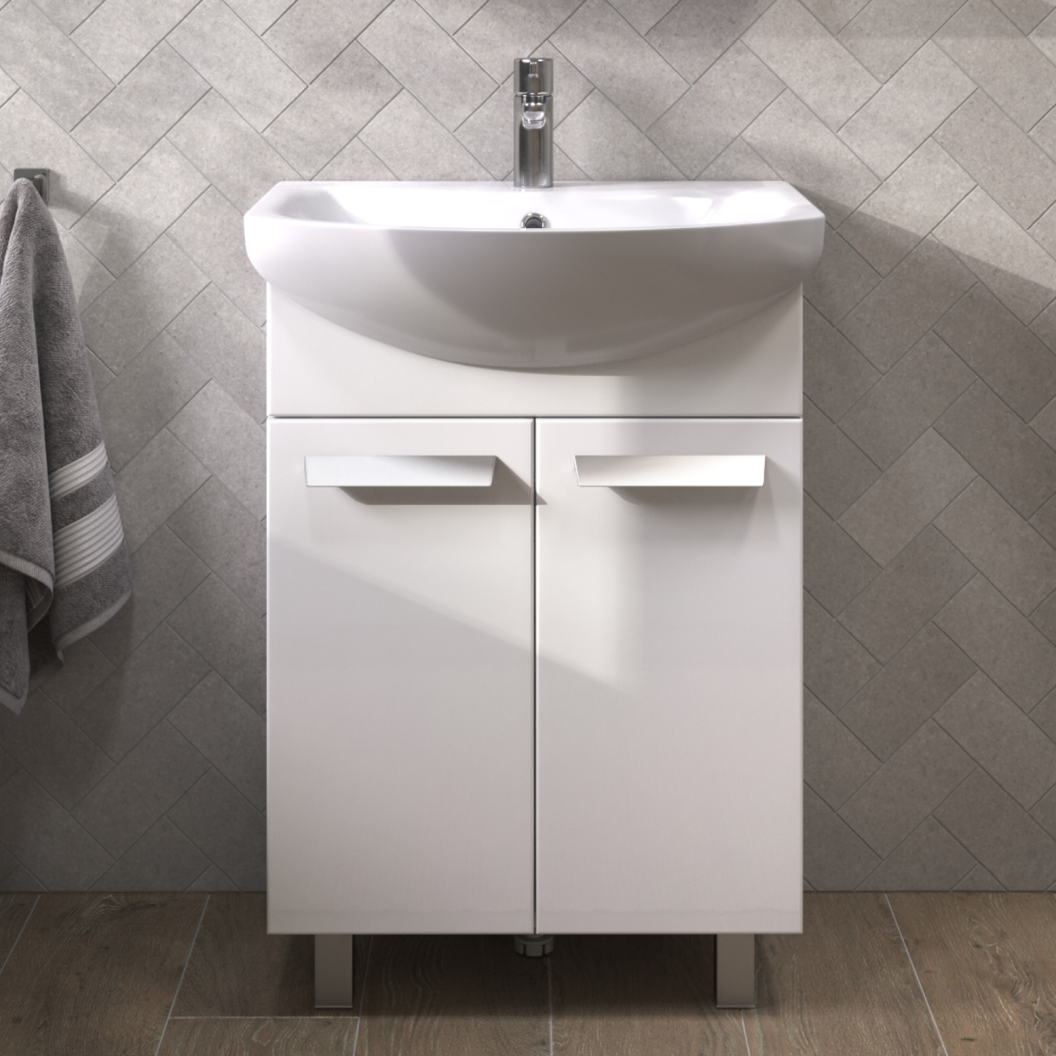 Тумба напольная Vigo Hoska 60 с раковиной Балтика 60, 2 двери, белый