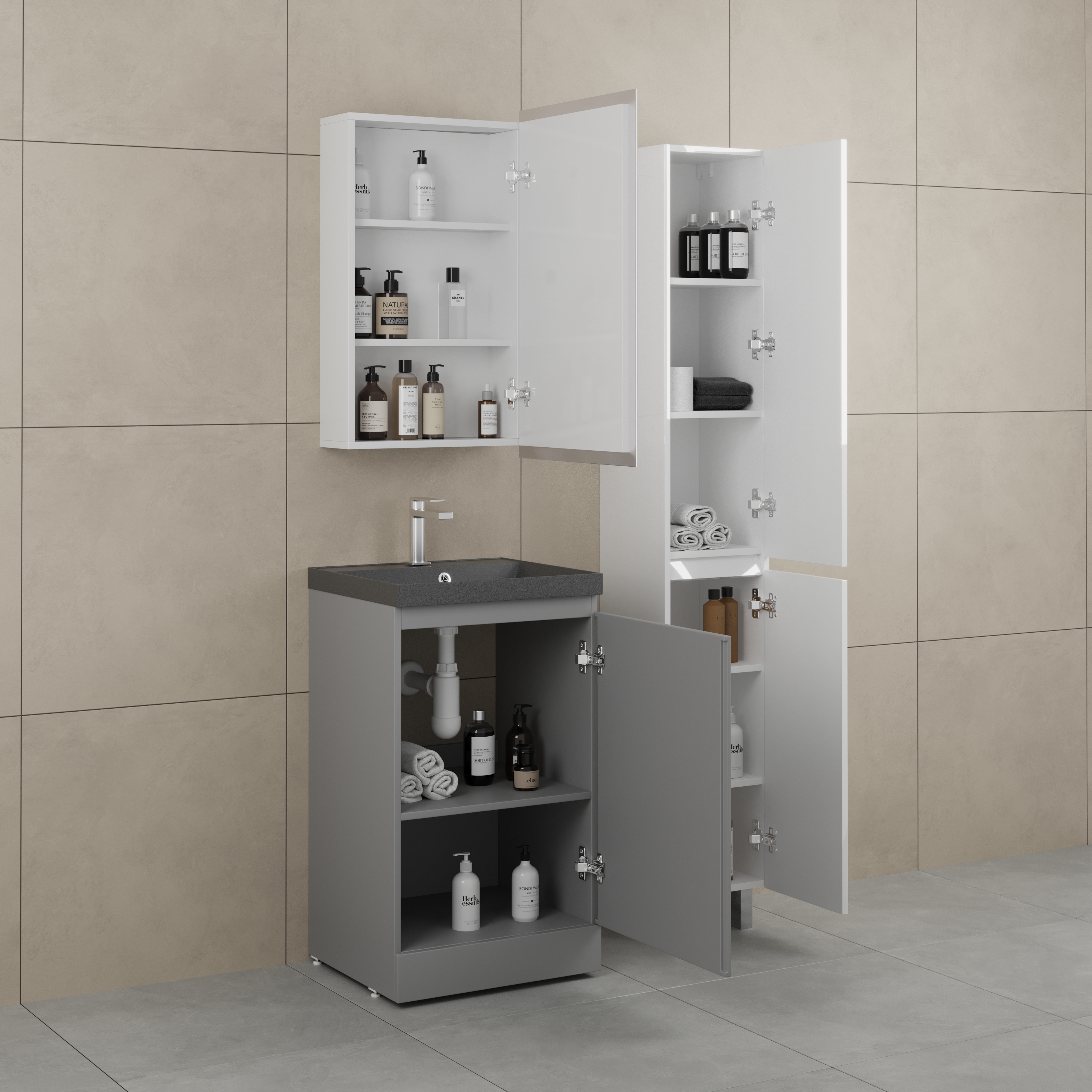 Тумба напольная Style Line Батлер 50 с раковиной Asti 50 антрацит, антискрейтч серый