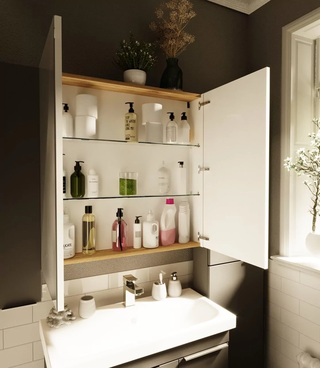 Зеркало-шкаф 1Marka Gaula 60 Black, 2 двери, черный