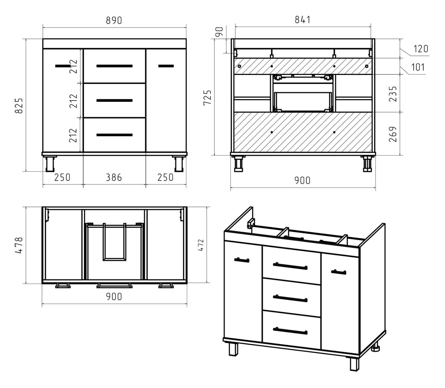 Тумба с раковиной Misty Терра 90 серый