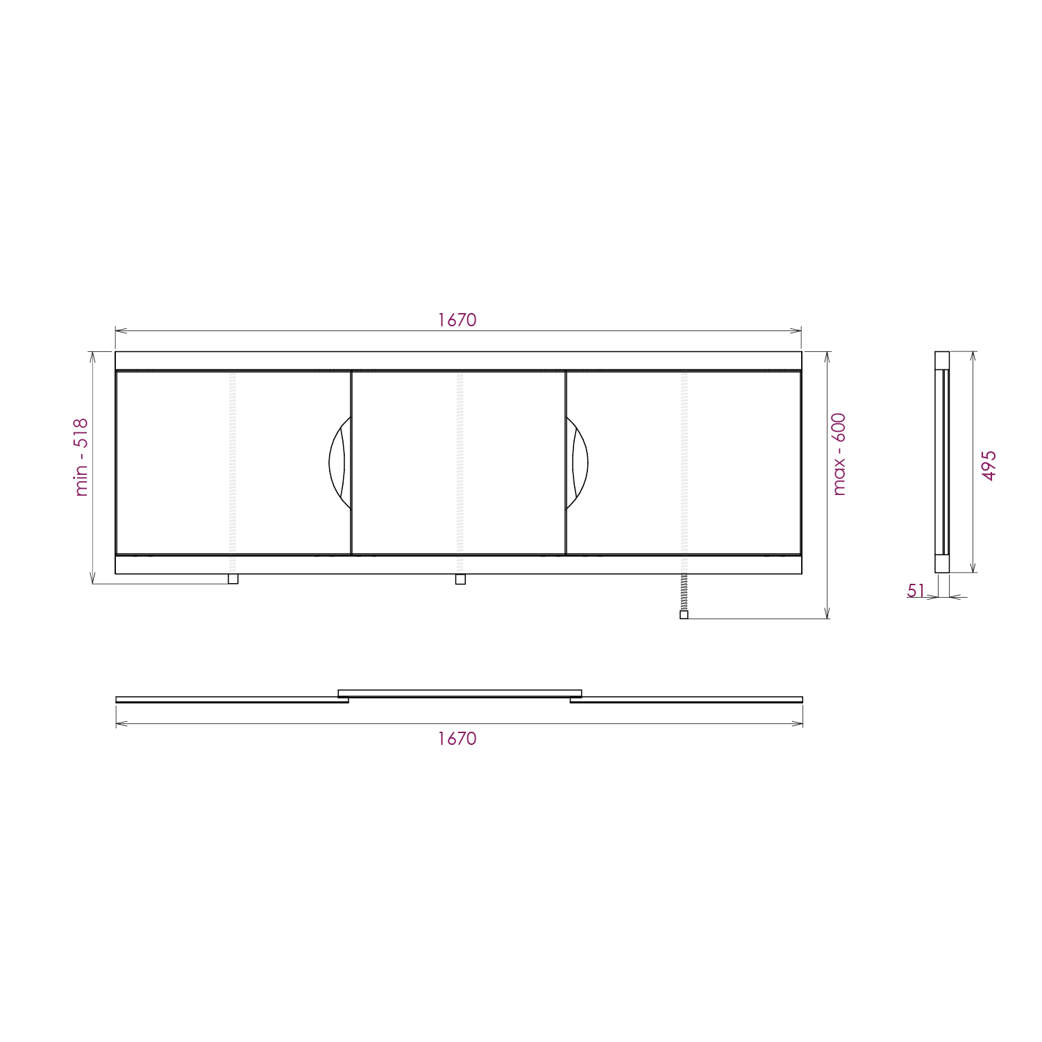 Экран под ванну Onika Лагуна Эконом 170 раздвижной белый
