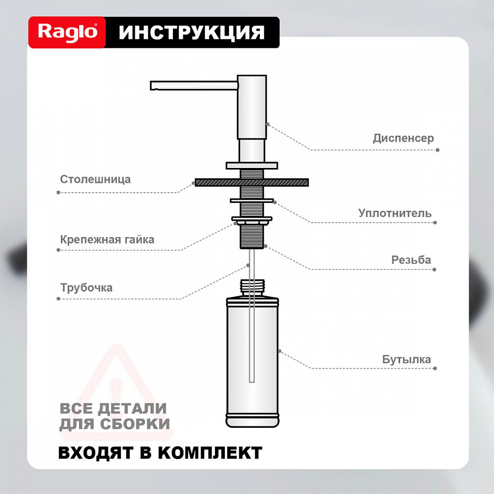 Дозатор для моющего средства Raglo встраиваемый R720.02.06 латунь, черный матовый от магазина Vanna-Vanna.ru!