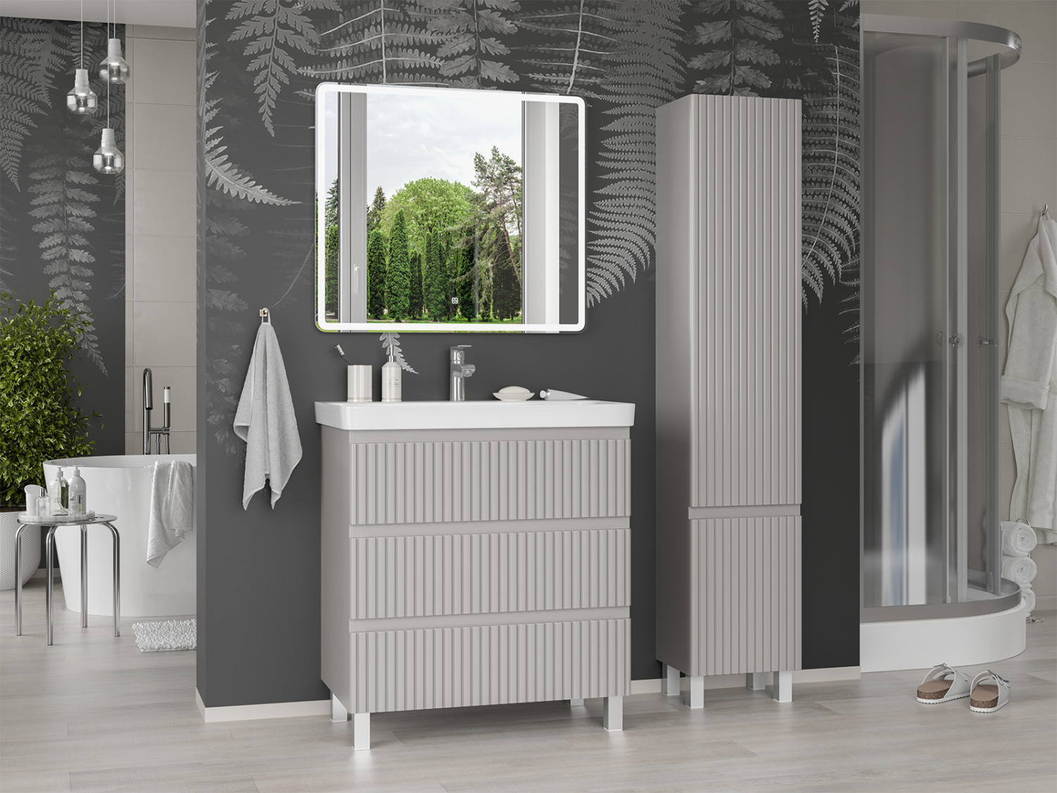 Тумба с раковиной Brevita Victory 80 напольная, серый шелк