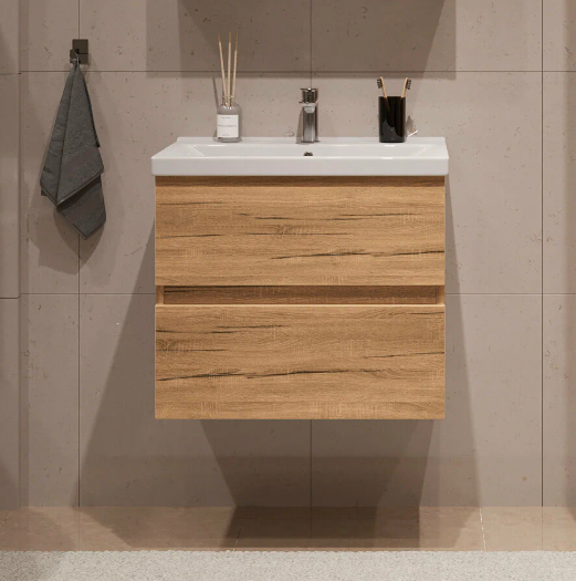 Тумба подвесная SanStar Lavanti 60 с раковиной Фест 60 Дуб вотан