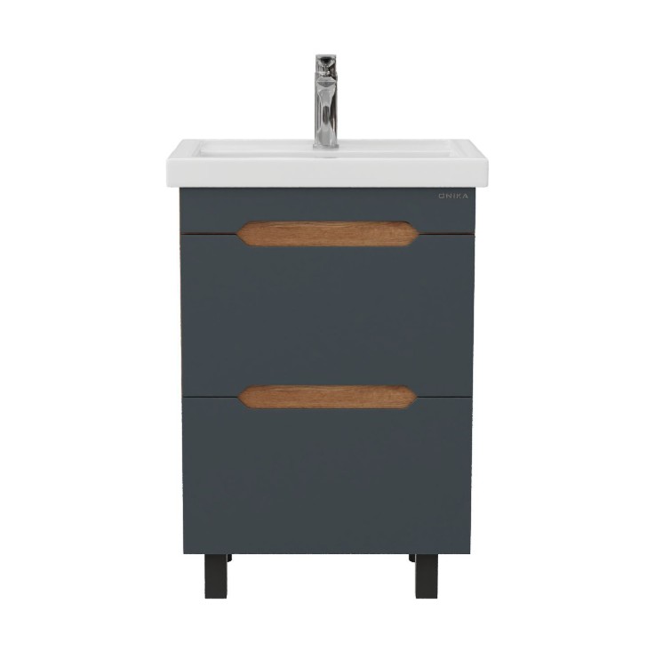 Тумба напольная Onika Айленд с раковиной Фостер 60 графит/дуб крафт золотой