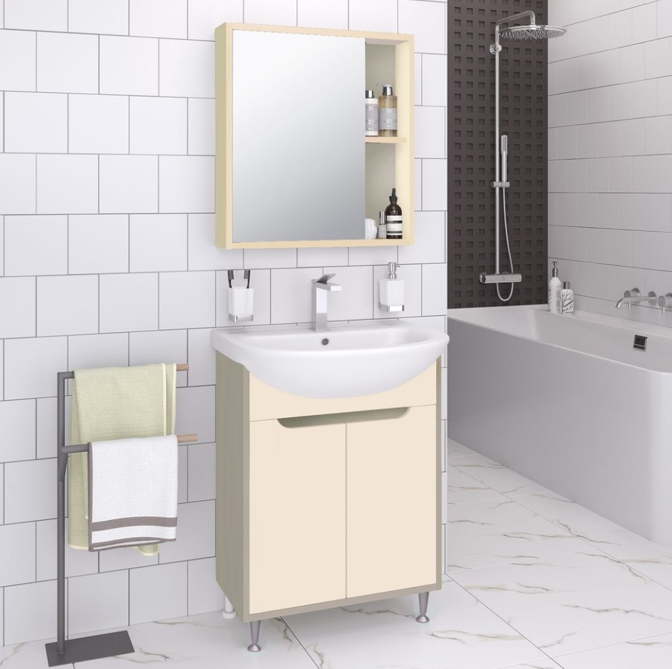 Тумба напольная Runo Эконова с раковиной Уют 50, 2 двери, какао-бежевый