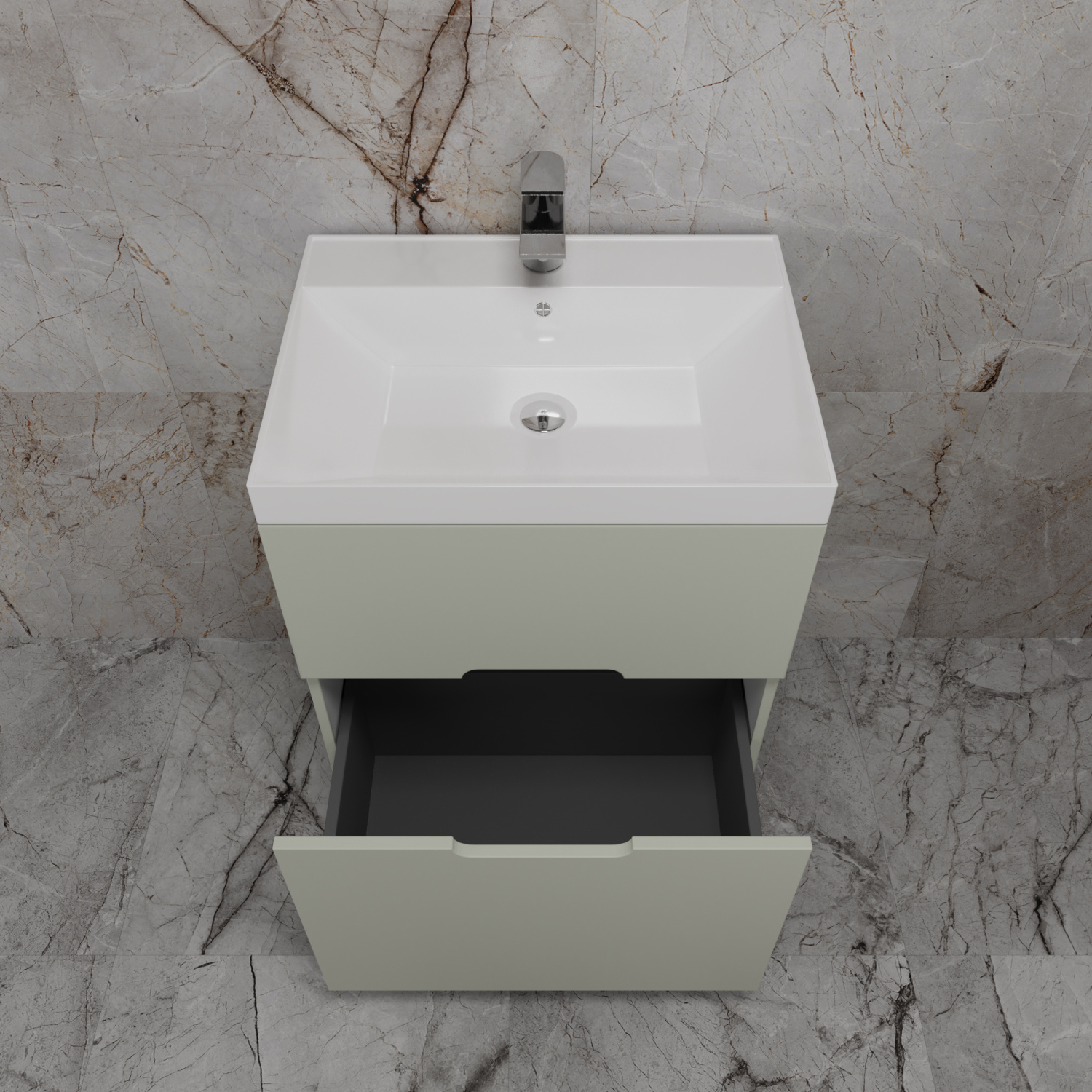 Тумба напольная Style Line "Матис 60" с раковиной ASTI 60 белый, (2 ящика), Олива