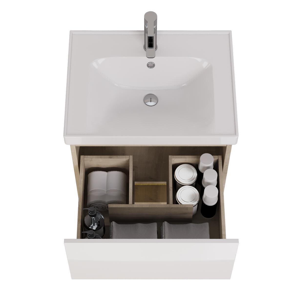 Тумба с раковиной подвесная Dreja Perfecto 60 см, дуб эврика/белый