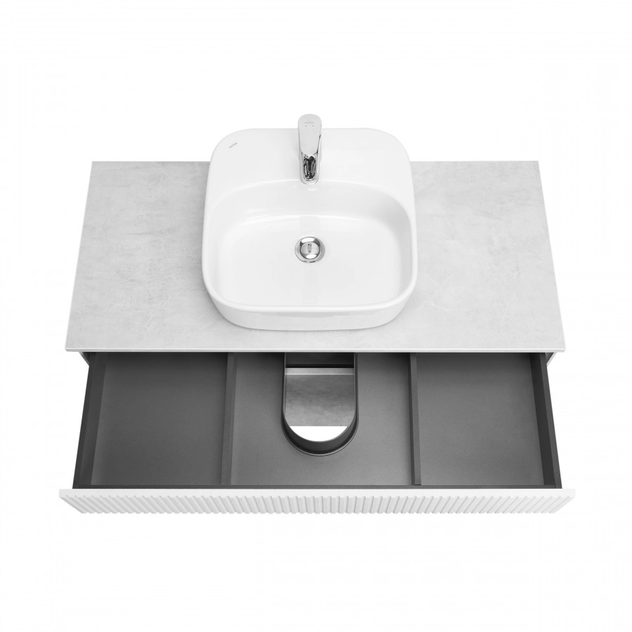 Тумба Aquaton Марбл слэйт 100 с раковиной Одри 42х42 Soft, белый матовый