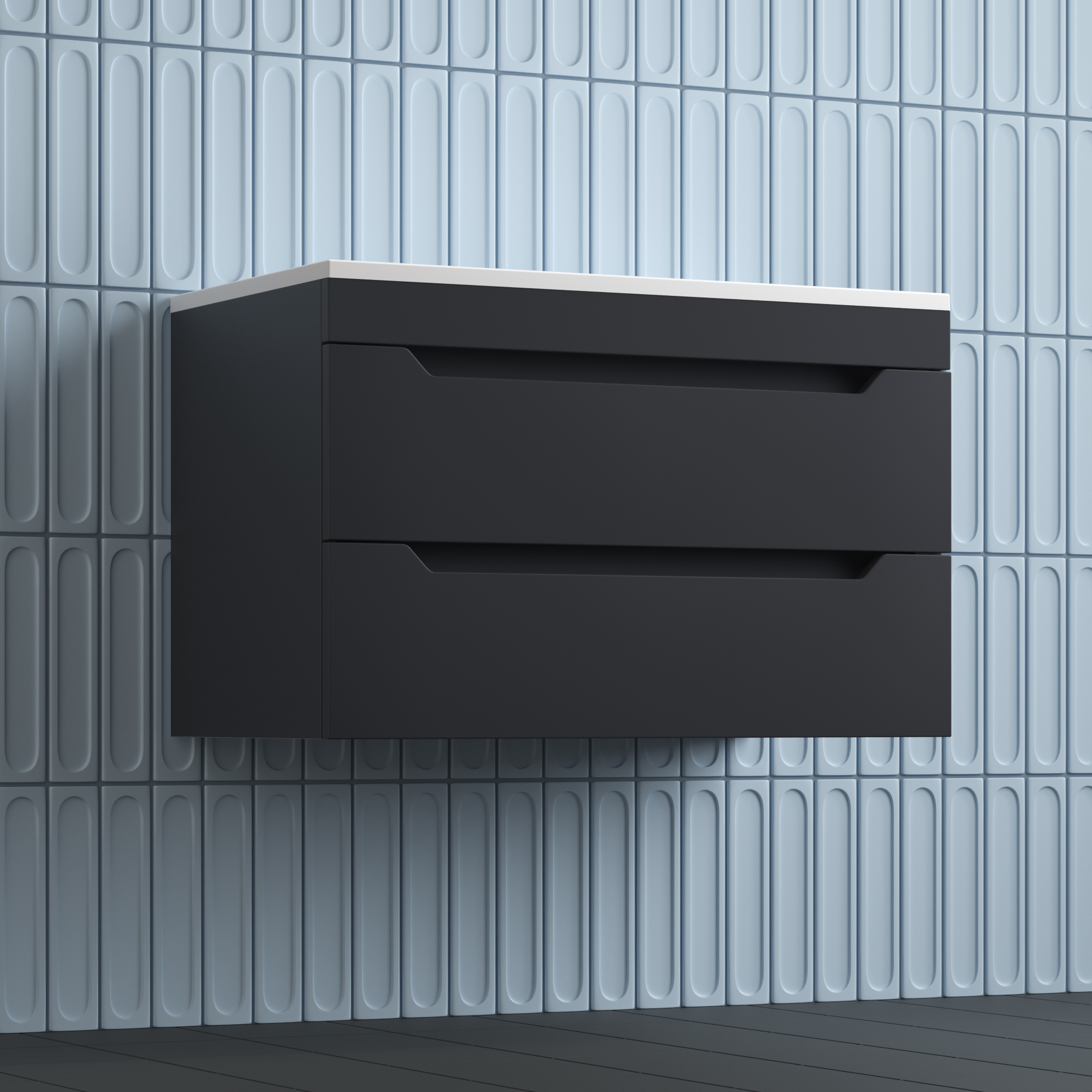 Тумба подвесная Style Line Остин 80 с раковиной Фортуна 80 кварц жасмин, графит