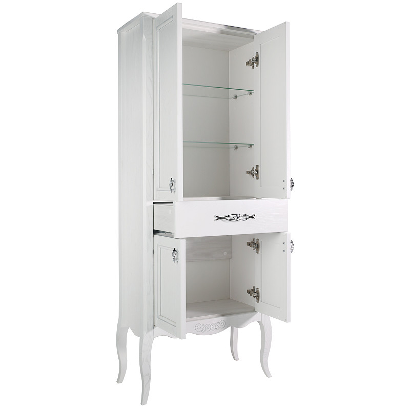 Пенал ASB Woodline Модерн 60 напольный, белый, патина серебро