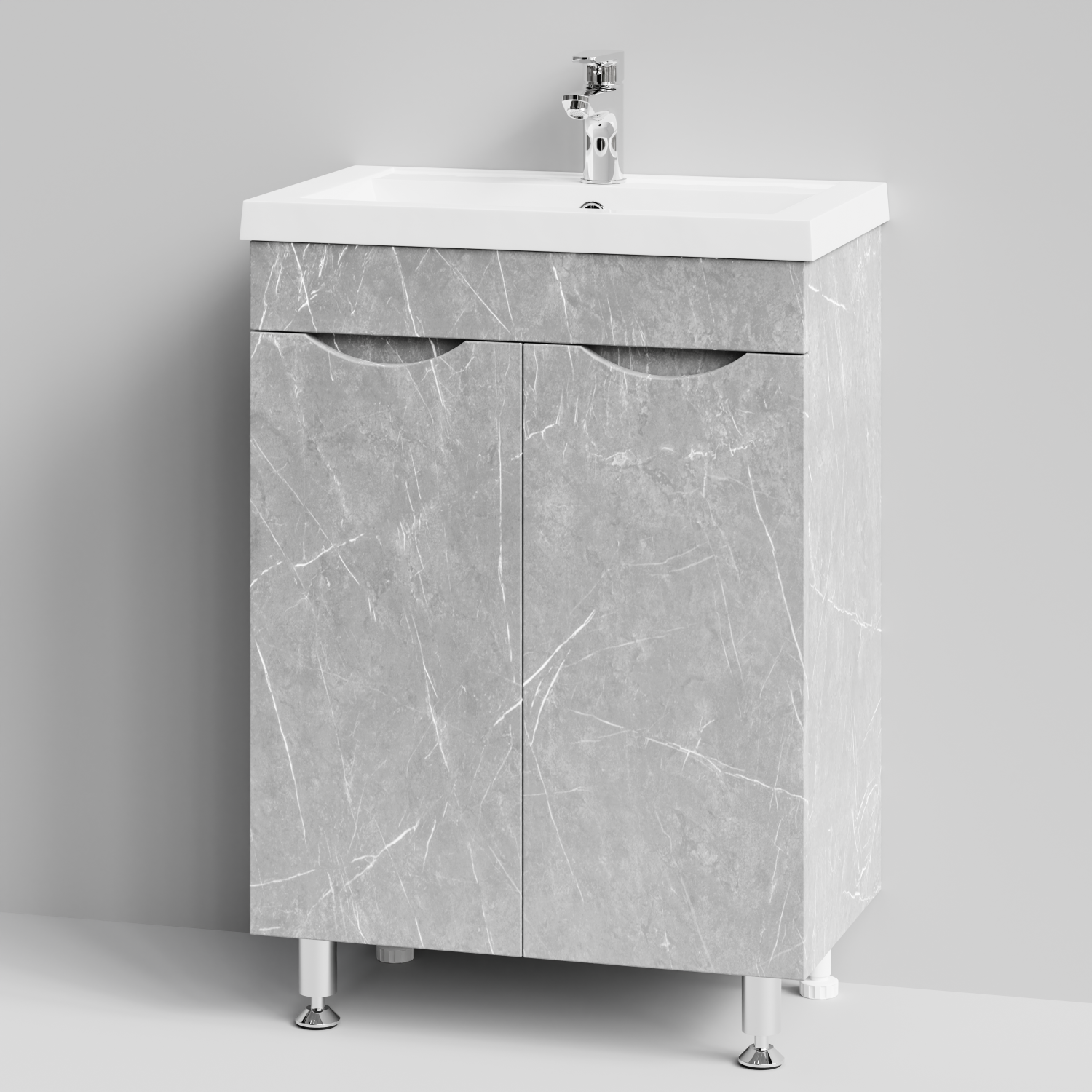 Тумба с раковиной Vod-ok Смайл 58 напольная, Мрамор Белый софт тач