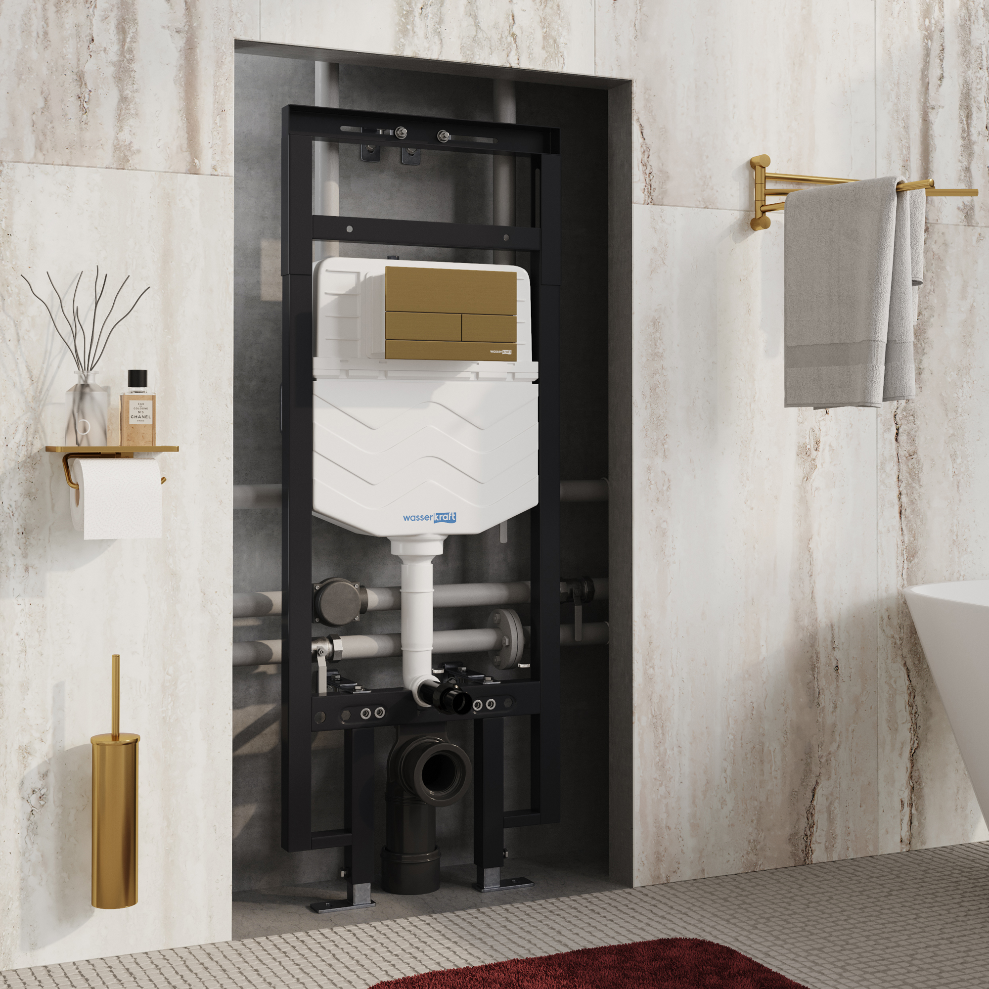 Инсталляция WasserKraft Dinkel 58TLT.010.ME.MG04 для подвесного унитаза, с кнопкой