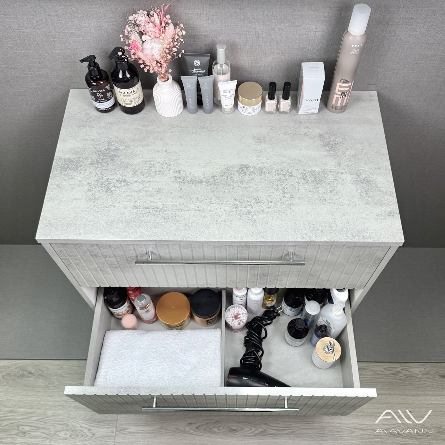 Тумба подвесная Alavann Emma 80 под накладную раковину, серый бетон