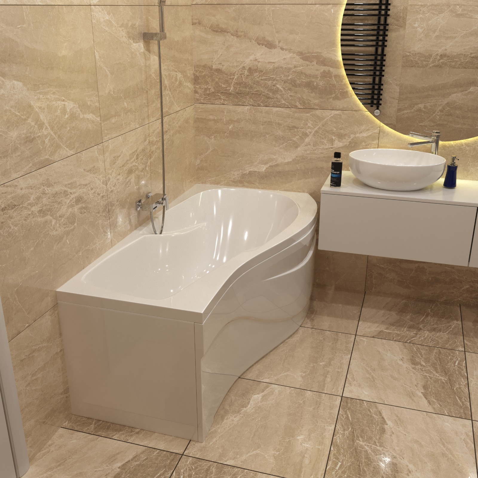 Комплект (4в1) Акриловая ванна TIMO VINO1590R 150*90*66+Каркас + Слив-перелив+Фронтальная панель