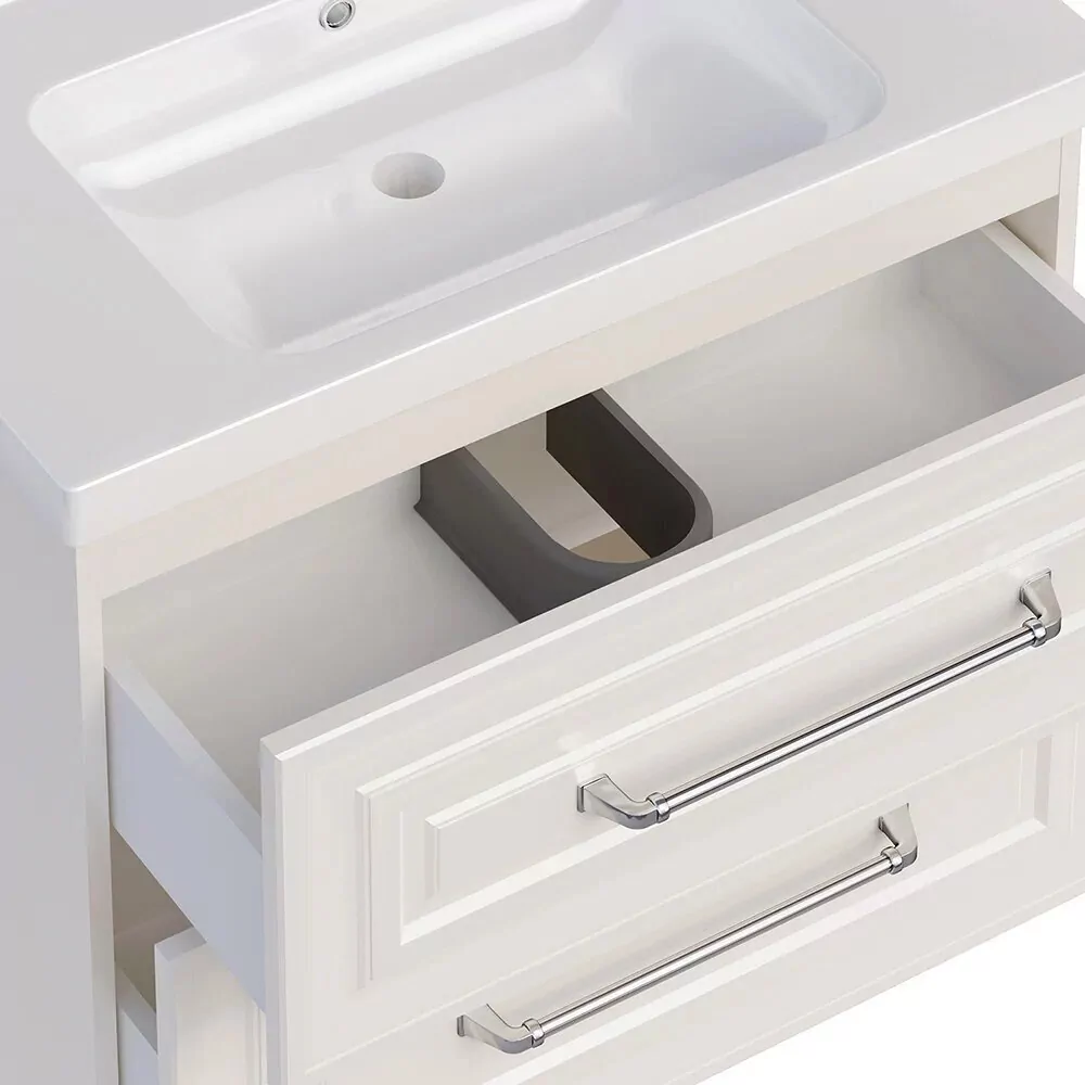 Тумба подвесная Asb-Woodline Валенца 80 с раковиной Гармония 80, слоновая кость