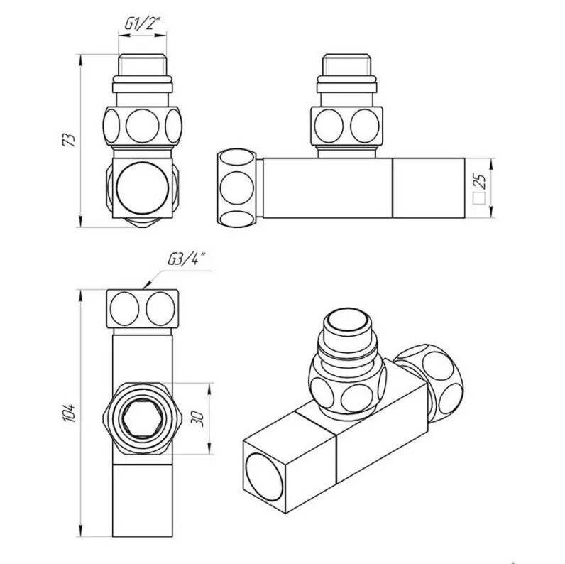 Вентиль угловой Laris 3/4"х1/2" г/ш  черный для п/с Квадратный LX 855SCH0504ЧМ 2 шт.