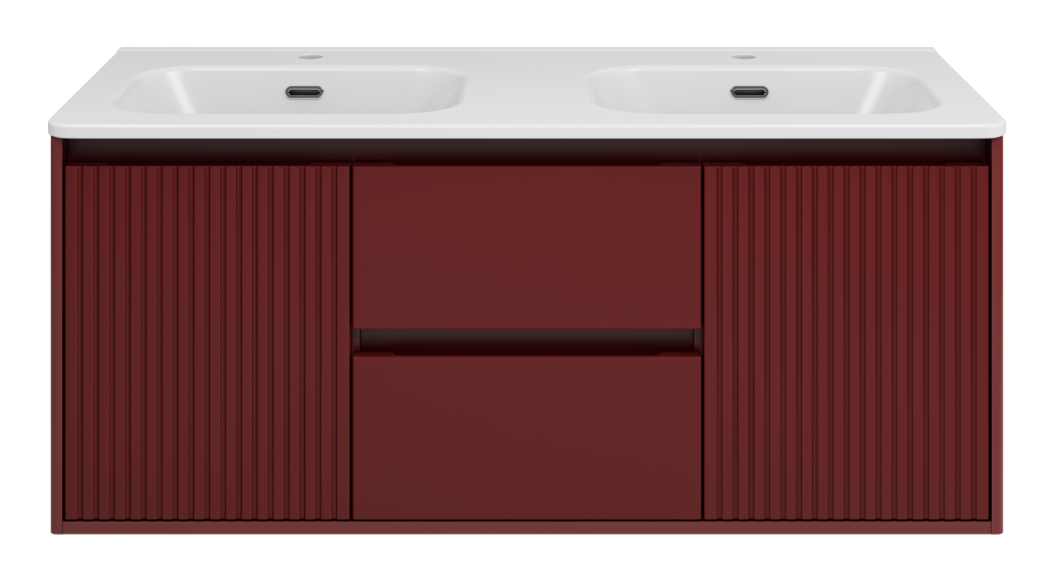 Тумба с раковиной Brevita Wine 120 подвесная (бордовая) с раковиной Brevita Onda 120 с двумя чашами