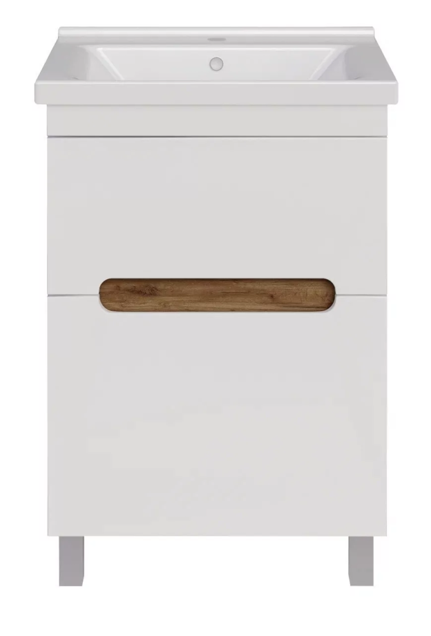 Тумба напольная Асб-мебель Вита 60 с раковиной Миранда 60, белый/дуб золотой