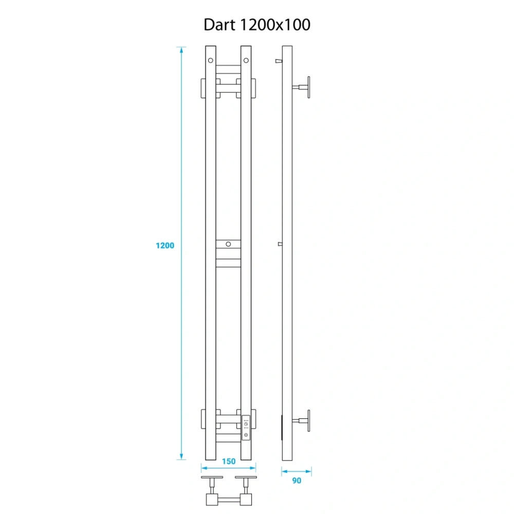 Полотенцесушитель электрический Energy DART 1200x100 черный матовый с терморегулятором и таймером, узкий, с проводом от магазина Vanna-Vanna.ru!