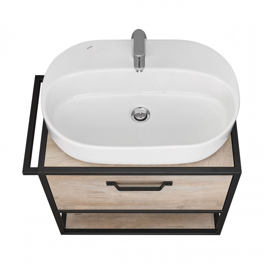 Тумба подвесная Aquaton Лофт Фабрик 65 с раковиной Одри 42x62 Round, дуб эндгрейн
