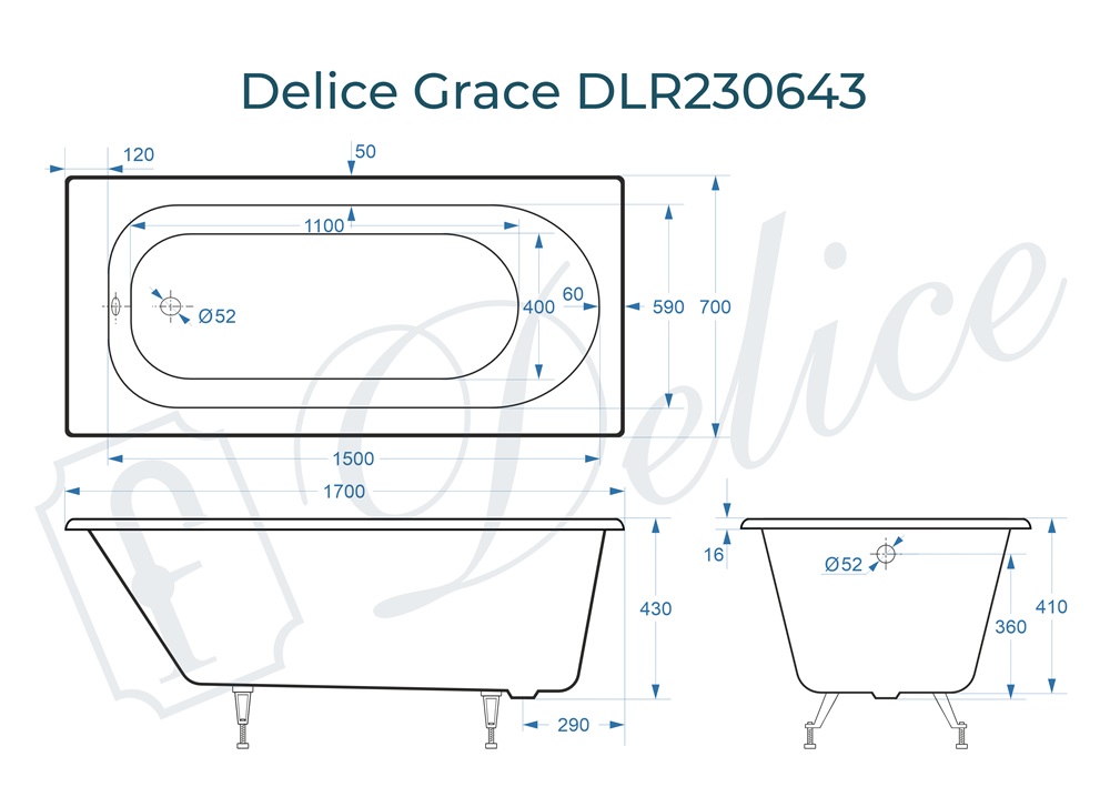 Ванна чугунная Delice Grace 170х70 DLR230643
