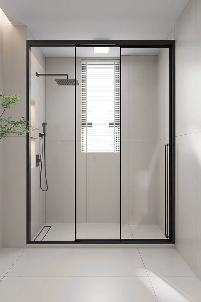 Душевая дверь раздвижная Veconi Premium Prato 300 B-L, 1700х2000, черный матовый, стекло прозрачное