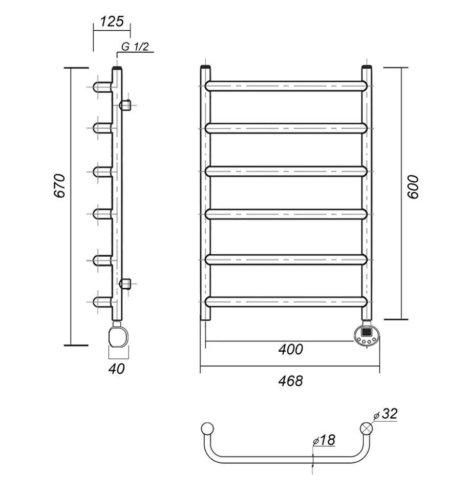 Полотенцесушитель электрический Domoterm Стефано П6 400x600 ER, хром
