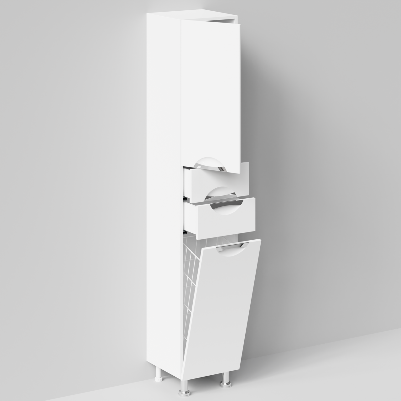 Пенал Vod-ok Лира 35 L/R напольный, с корзиной, ящиками, белый